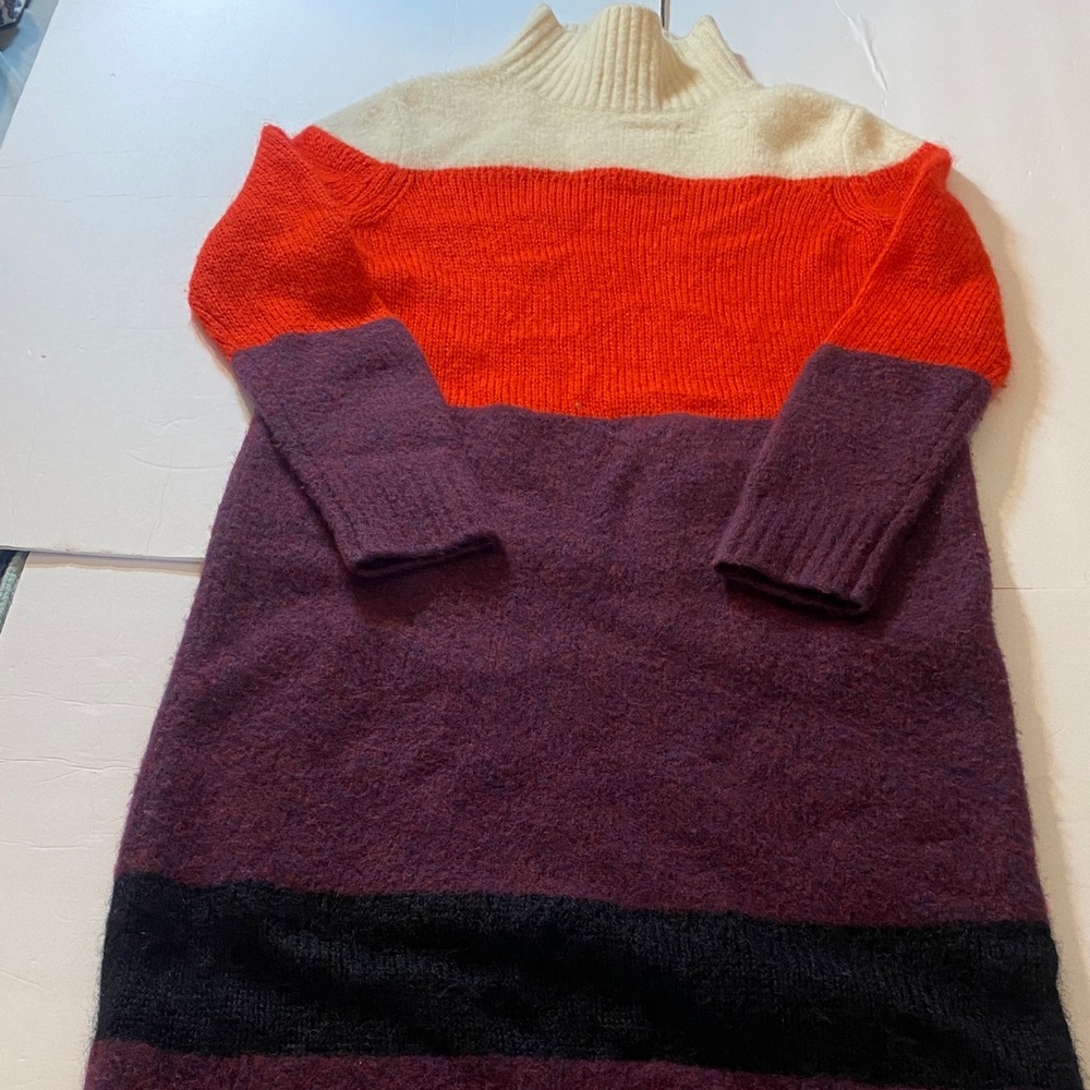 Rag & Bone Long Knit Cream, Orange, Purple & Black Wool, Mohair & Alpaca Dress